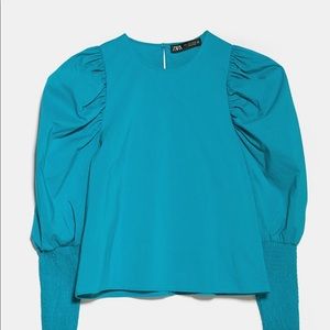 Zara puff long sleeves blouse shirt blue M